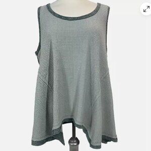 Miss Me Scoop Neck Waffle Tank Top Sleeveless Flowy Swing Thermal Green‎ Grey M